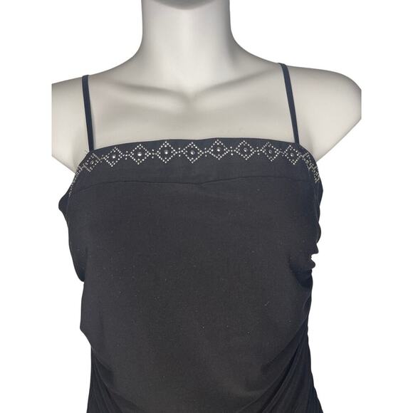 Vintage Black Rhinestone Neckline Spaghetti Strap Tank Top Women's Size Medium - Picture 4 of 6